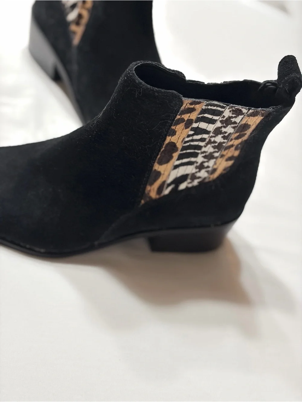 Black Suede Women's Ankle Boots with Leopard Accent by Crown Vintage size 6 1/2